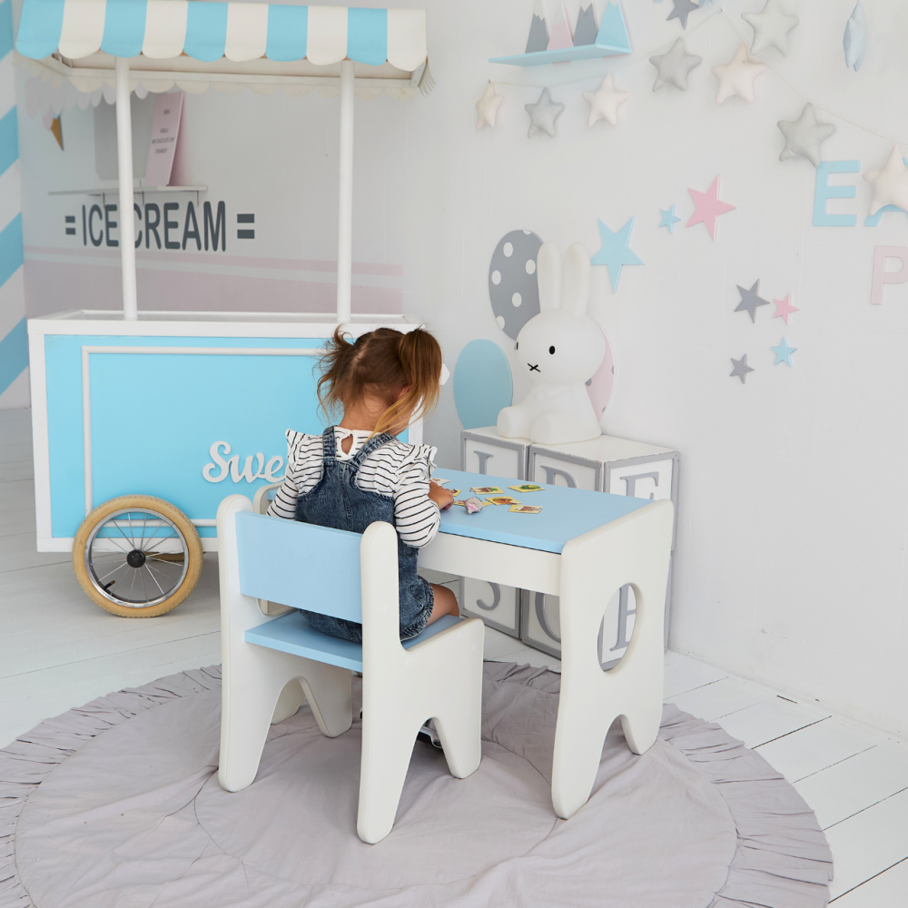 Столик и стульчик для ребенка 70×45×51, детский игральный стол и стул, белый с голубым Каменское - изображение 3