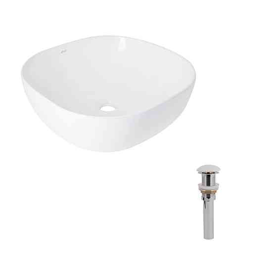 Комплект Qtap Kolibri: Раковина накладная 425x425x140 мм, White, квадратная + Донный клапан Pop-up PU02 Киев