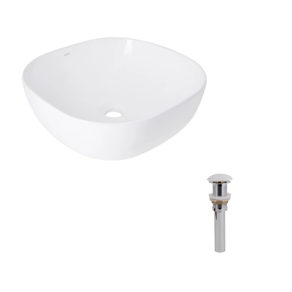 Комплект Qtap Kolibri: Раковина накладная 425x425x140 мм, White, квадратная + Донный клапан Pop-up PU02 Киев - изображение 1