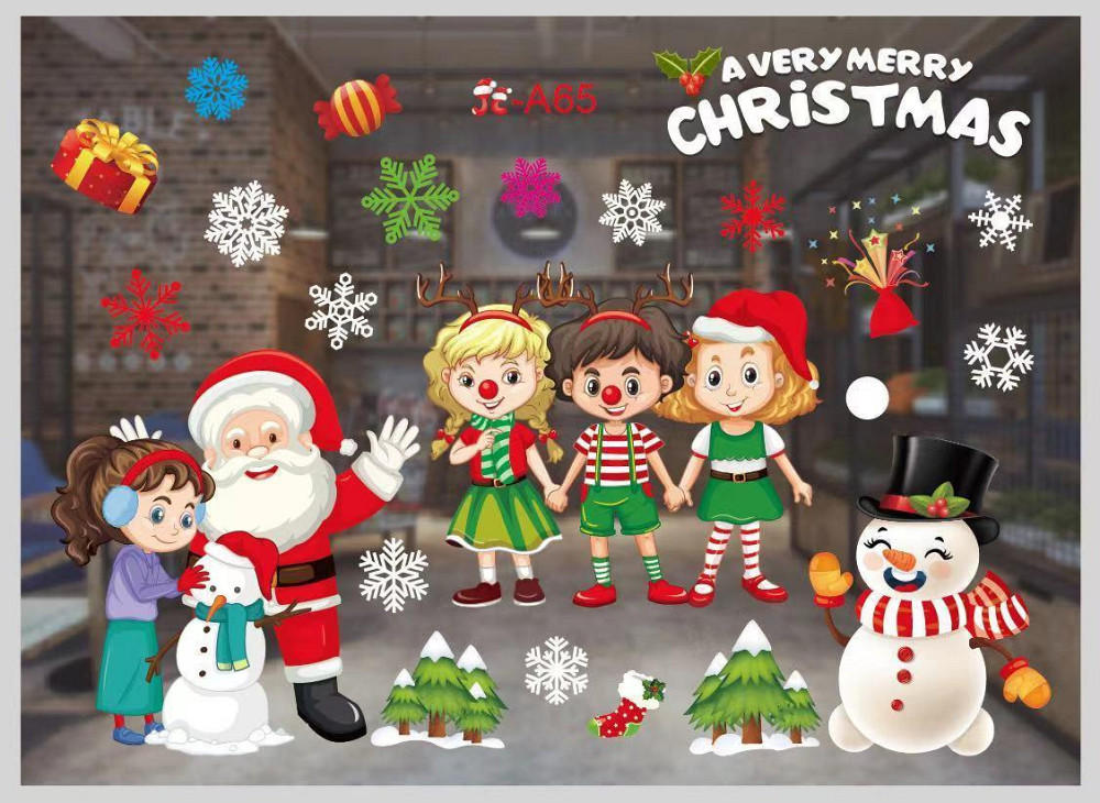 Новогодний стикер на окно 50 на 70 см разноцветный Киев - изображение 1