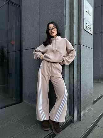 Женский теплый костюм двойка с лампасами из турецкого флиса Бежевый, 42/44 Одесса