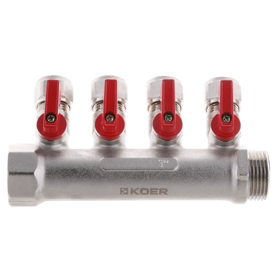 Колектор з кульовими кранами і фитингом Koer KR.1126-4 1"x4 ways (KR2840) Київ