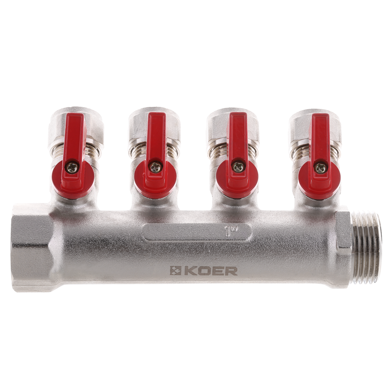 Колектор з кульовими кранами і фитингом Koer KR.1126-4 1"x4 ways (KR2840) Київ - фото 2