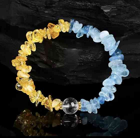 Браслет із натурального каміння (цитрин+аквамарин) Смела