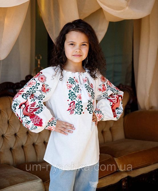 Дитяча вишиванка на натуральному полотні Зозулька біло-рожева Кривий Ріг - фото 2