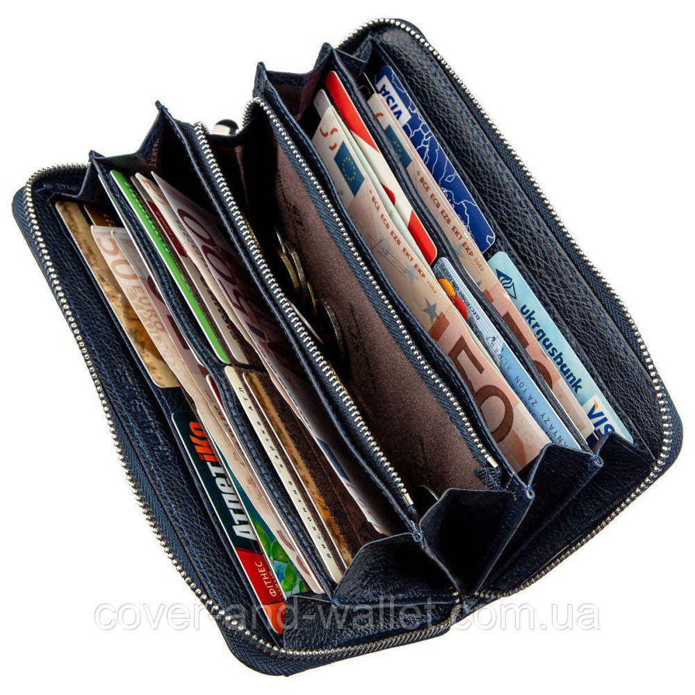 Кожаный кошелек на змейке большого размера синего цвета ST Leather Киев - изображение 3