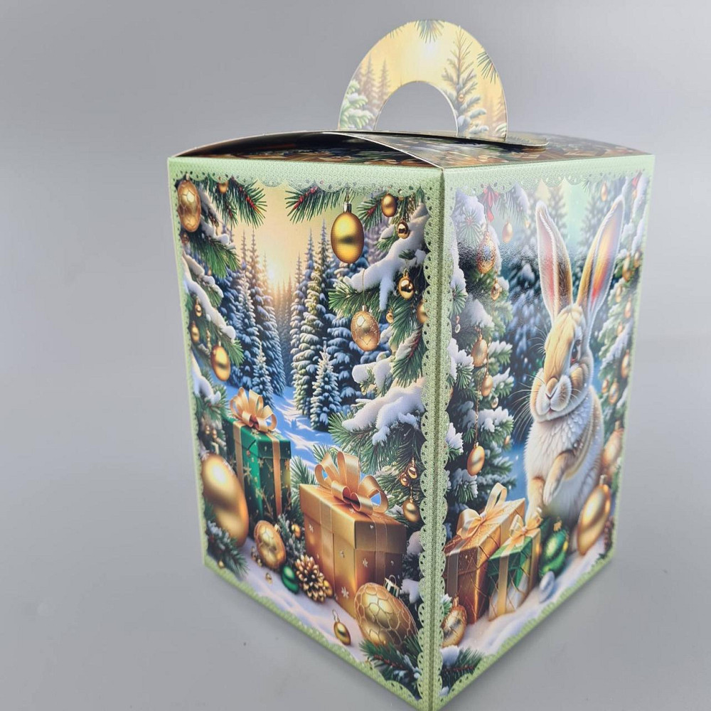 Новогодняя подарочная картонная упаковка для конфет (700грм) №216 "Заяц с подарками"  (1 шт) Харьков - изображение 3