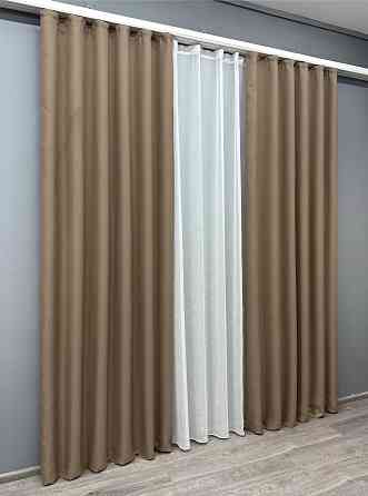 Комплект штор VR-Textil Лен Мешковина 200х270 2шт и Тюль 500х270 825ш-115т Темно-бежевый с белым 71-017/6 Киев