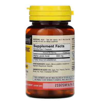 Вітамін Mason Natural Альфа-ліпоєва кислота 600 мг, Alpha-Lipoic Acid, 30 капсул (MAV-17228) Вінниця