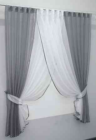 Кухонные шторки VR-Textil № 096к с подвязками графитовый с белым 400х170 см (50-672) Киев