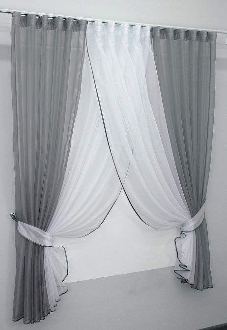 Кухонные шторки VR-Textil № 096к с подвязками графитовый с белым 400х170 см (50-672) Киев - изображение 2