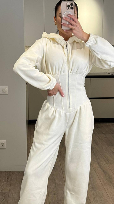 Жіночий стильний теплий корсетний комбінезон двосторонній фліс Молочний, 44/46 Одеса - фото 4