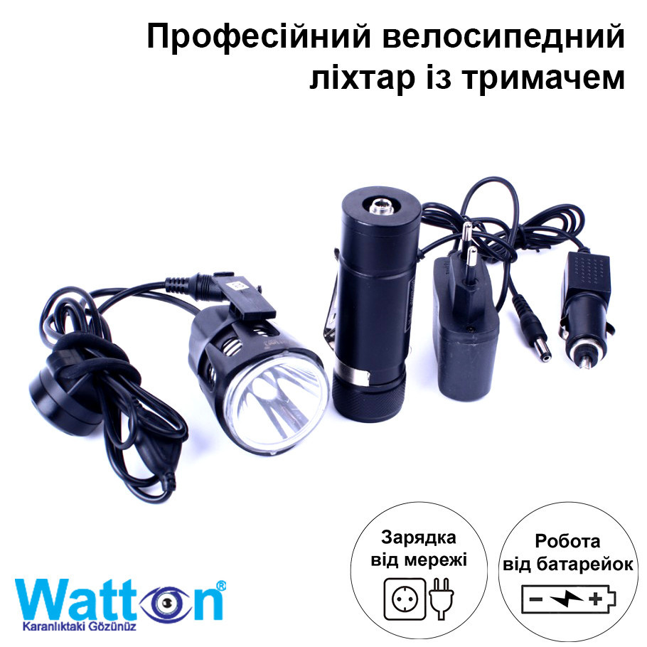 Велосипедний ліхтар передній акумуляторний світлодіодний Cree T6 Watton WT-272 велоліхтарик з кріпленням Кам'янець-Подільський - фото 3