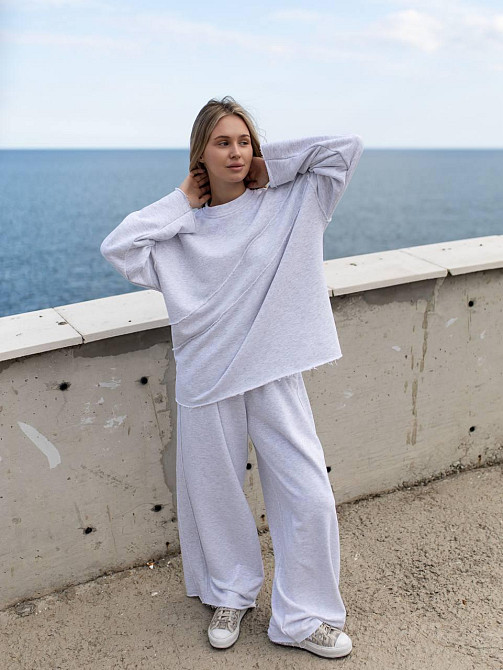 Женский стильный оверсайз костюм двойка: кофта и штаны турецкая трехнить петля пенье Меланж Одесса - изображение 7