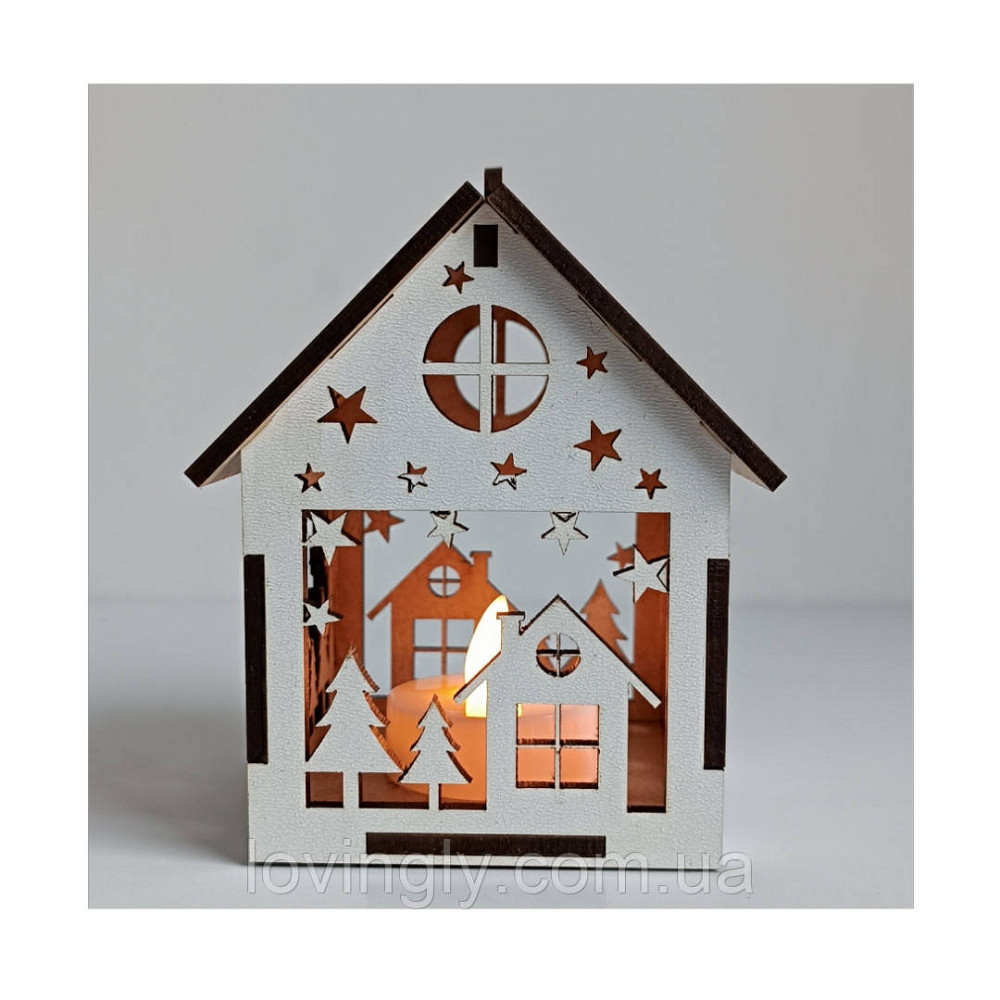 Новогодний домик с LED подсветкой 10см - праздничный декор 