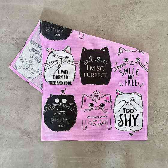 Кухонний рушник рогожка з принтом Cats GM Textile 35х61см 180г/м2 (Рожевий) Суми