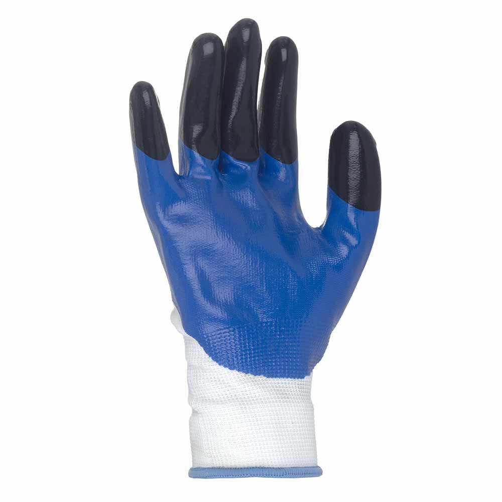 Трикотажні рукавички з частковим нітриловим покриттям посилені пальці р9 (синьо-чорні, манжет) SIGMA Рівне - фото 5