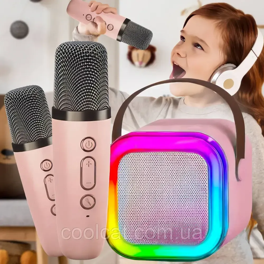 Караоке з 2 мікрофонами К12 + Подарунок Навушники з вушками VZV-23M / Портативна колонка RGB / Дитяче караоке Київ - фото 2