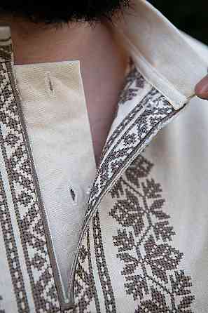 Вишиванка чоловіча, лляна, з довгим рукавом, світло-бежева , лен - , топ Київ