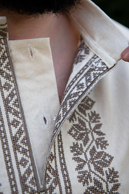 Вишиванка чоловіча, лляна, з довгим рукавом, світло-бежева , лен - , топ Київ - фото 4