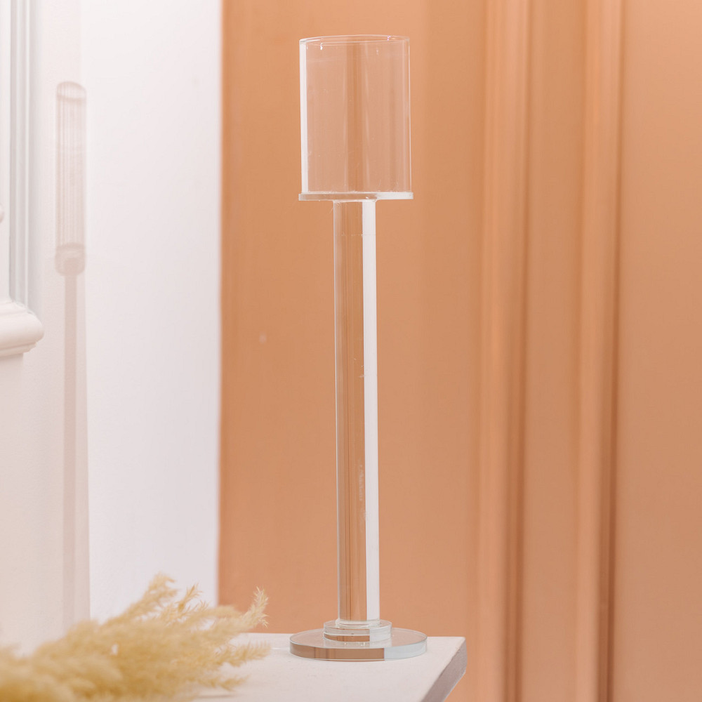 Стеклянный подсвечник на ножке 36 см прозрачный Киев - изображение 2