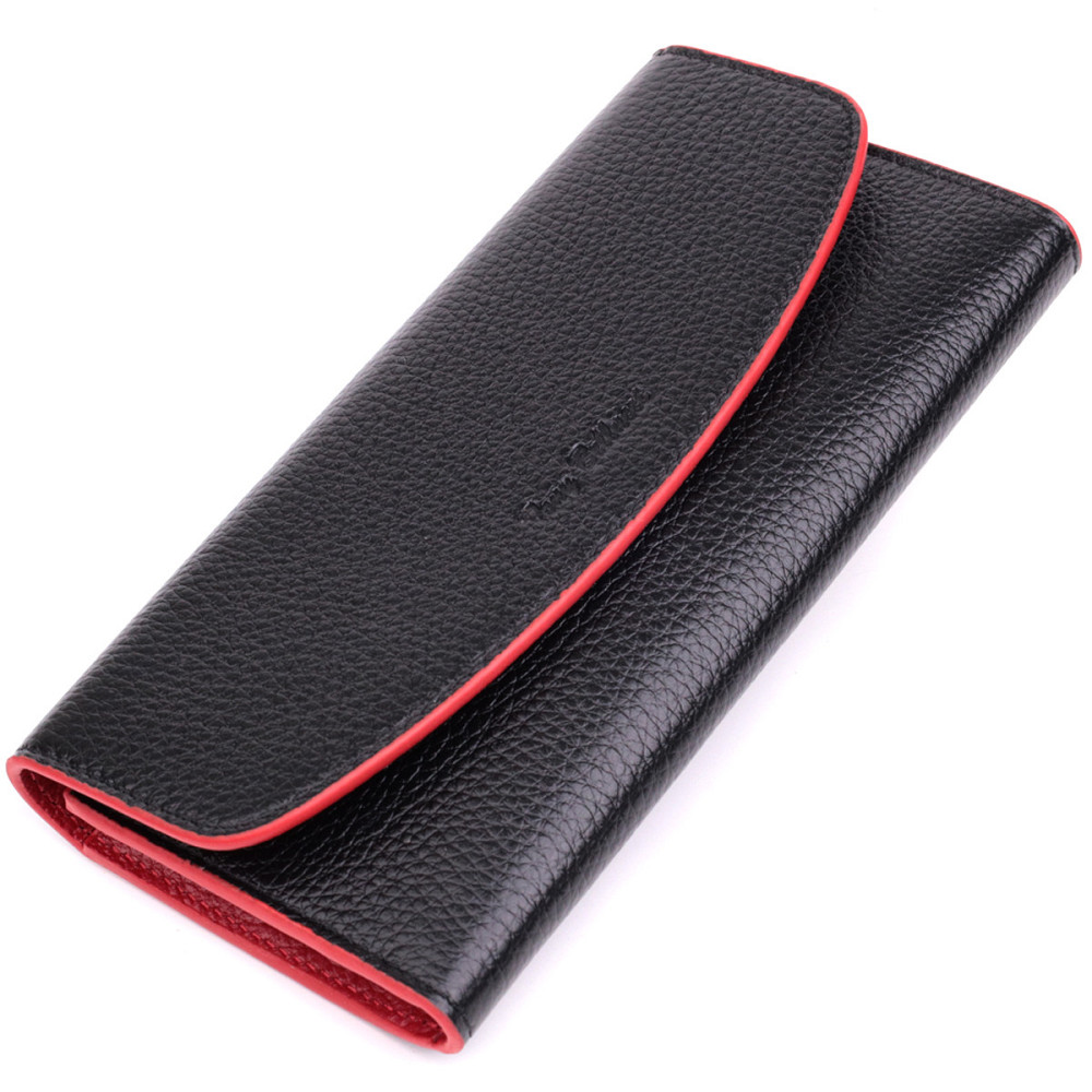 Женский кошелек с треугольным клапаном из натуральной кожи Черный (Tony Bellucci) Киев - изображение 5