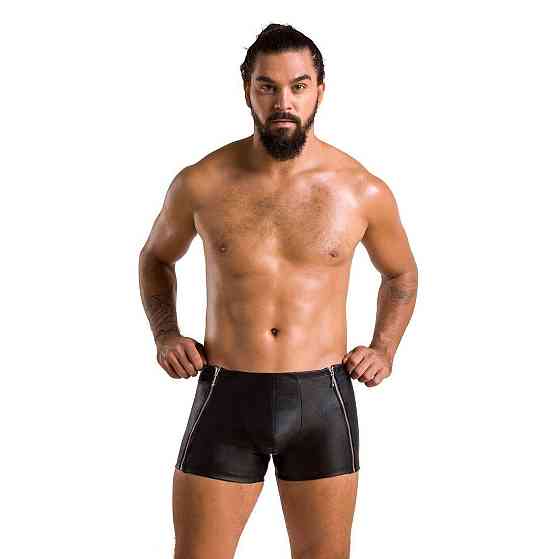 Мужские кожаные боксеры с молниями Passion 049 SHORT MATT L/XL Black Sex Aura Киев
