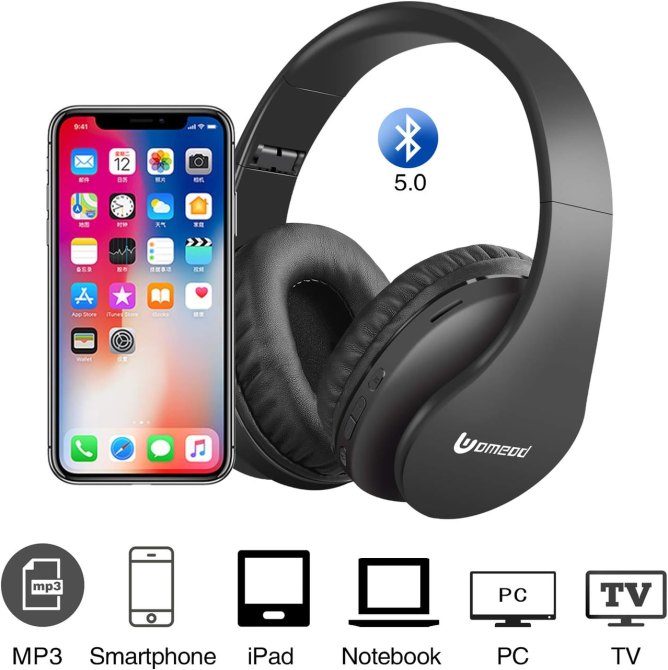 Бездротові Bluetooth-навушники Uomeod V5.0 складні, дротова стереогарнітура з мікрофоном, FM та MicroSD, чорні Київ - фото 11