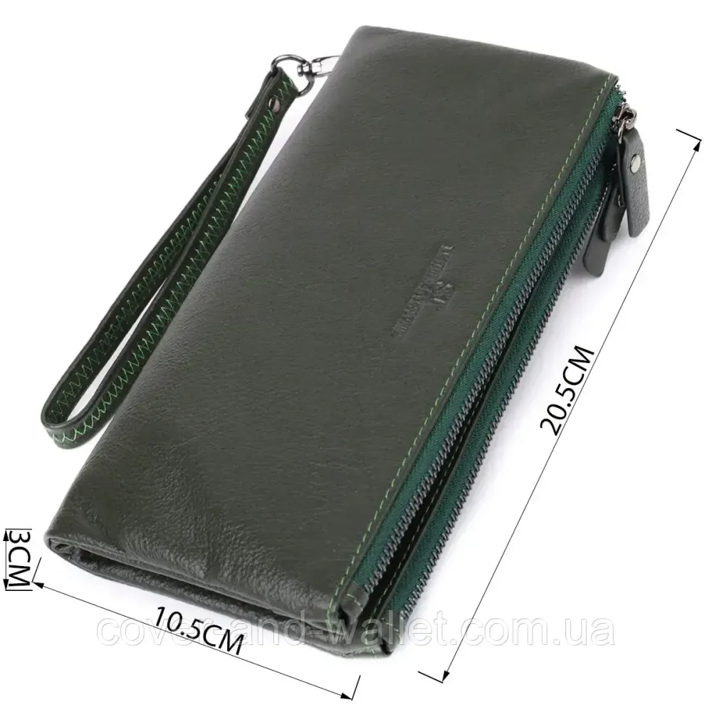 Жіночий шкіряний гаманець-клатч на три відділення зеленого кольору ST 022-1 Київ - фото 2