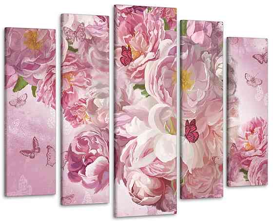 Модульная картина в гостиную / спальню Цветы Пионы с бабочками Art-486_5 ( 80х118см ) 105x150 см Киев