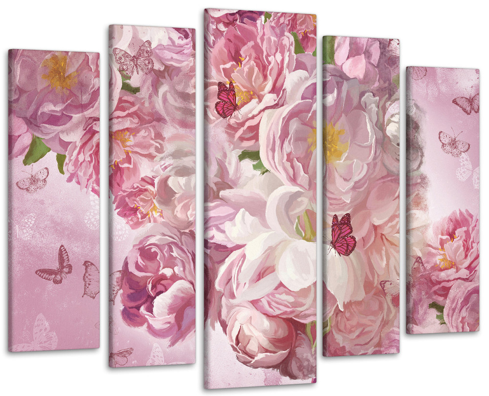 Модульная картина в гостиную / спальню Цветы Пионы с бабочками Art-486_5 ( 80х118см ) 105x150 см Киев - изображение 1