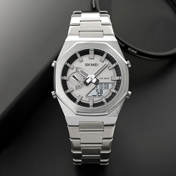 Чоловічий наручний годинник на сталевому браслеті Skmei 1816 (Сріблястий) Вінниця