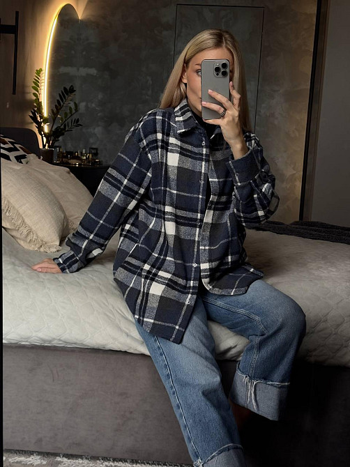 Женская базовая теплая клетчатая рубашка турецкий кашемир Джинс Одесса - изображение 4