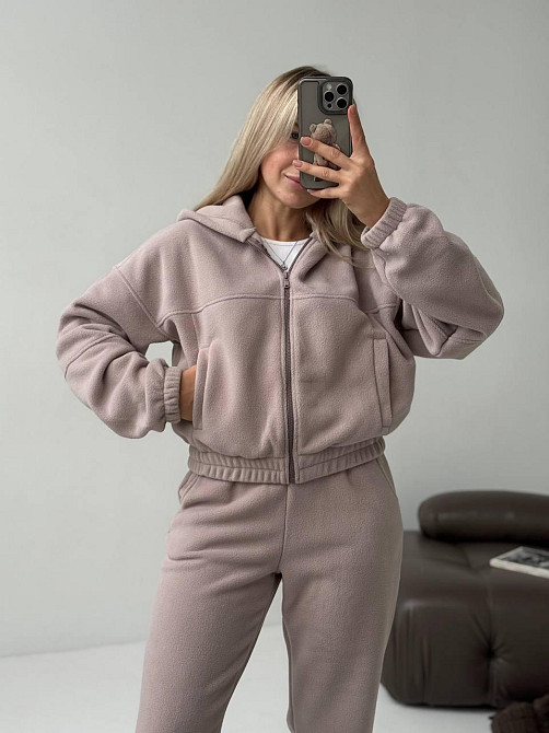 Женский повседневный теплый костюм на молнии с поларом флиса Бежевий, 42/44 Одесса - изображение 8