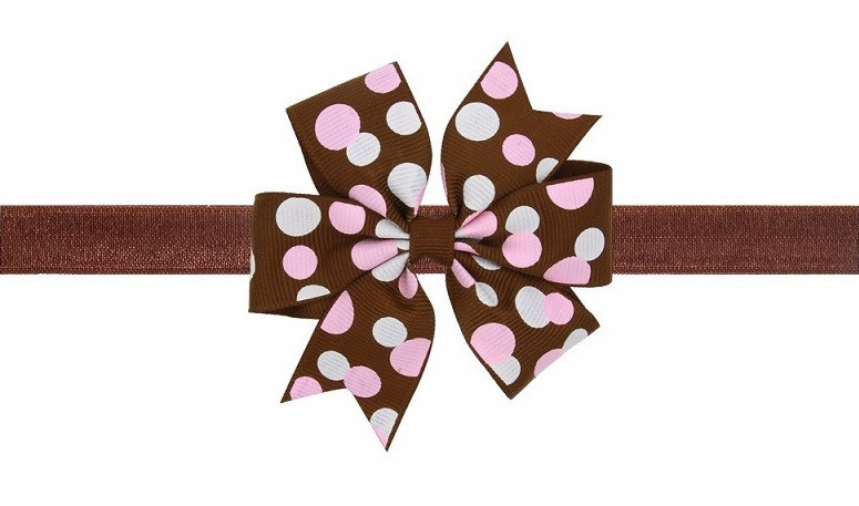 Коричнева дитяча пов'язка в горох - розмір універсальний (на резинці), бантик 8см Київ - фото 1