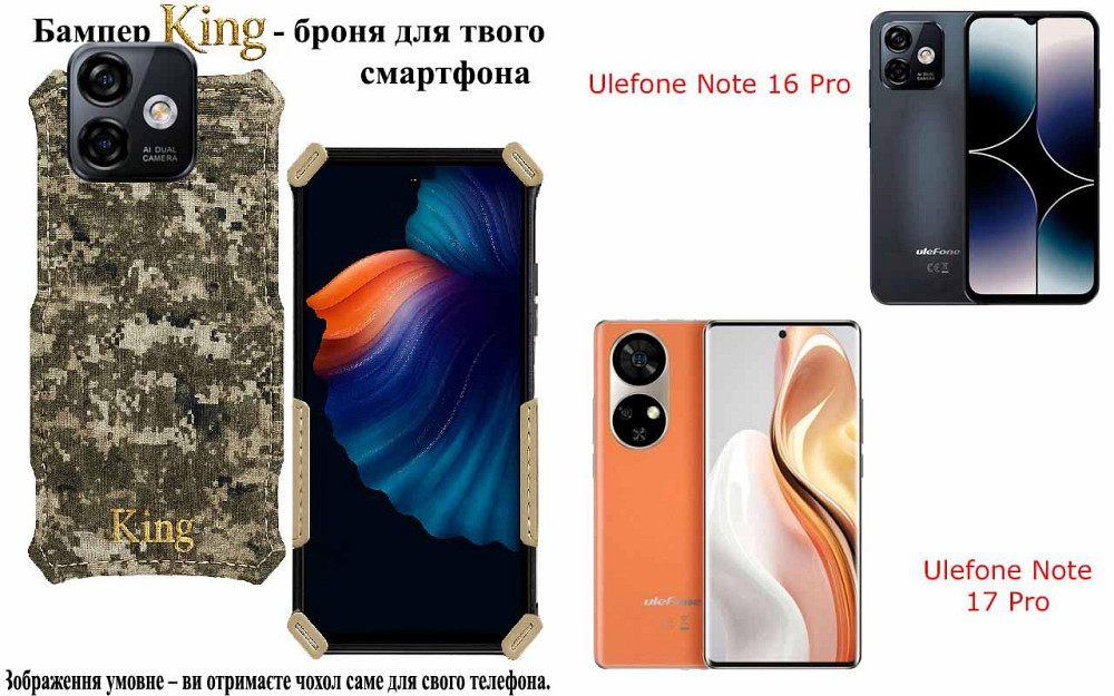 Бампер King для Ulefone Note 16 Pro, Note 17 Pro, із посиленим корпусом, колір Піксель М14 Київ - фото 1