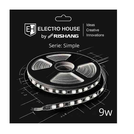 LED стрічка 9Вт 12В SMD2835 120 діодів, 900 Лм , теплий білий 3000K, серія Simple Electro House by Rishang Дніпро