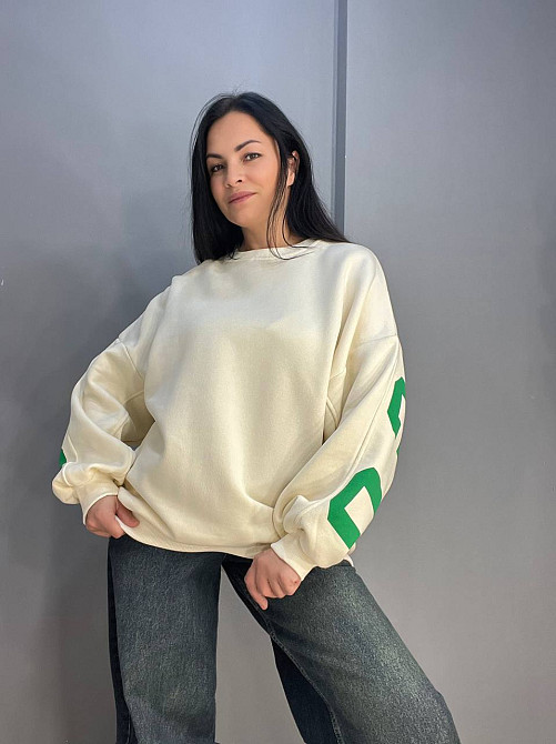 Свитшот женский DAVRAS 8174 оверсайз удлиненная надпись на спине CHICAGO утепленный на флисе one size молочный, молочний, one size Киев - изображение 6