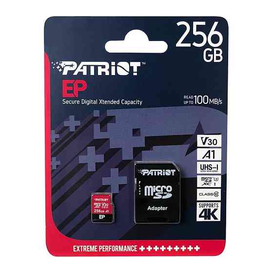 Карта пам'яті microSDXC (UHS-1 U3) Patriot EP Series 256Gb class 10 V30 (R-100MB/s, W-80MB/s) (adapter SD) Київ