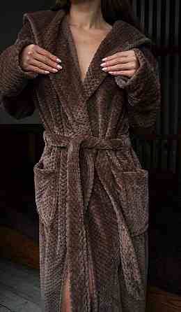 Женский махровый халат с капюшоном Коричневый, XL/2XL Харьков