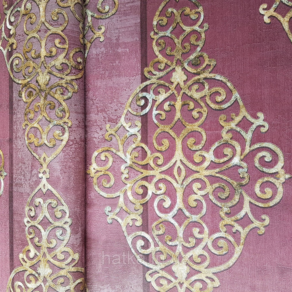 Шпалери метрові вінілові на флізелін 24 Carati Cristiana Masi вензель великий структурний золотом на бордовому Київ - фото 4