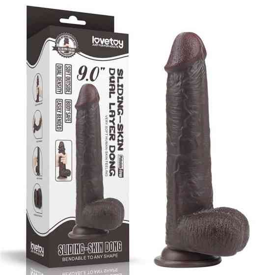 Фалоімітатор - Sliding-Skin Dual Layer Dong 9" Black Sex Aura Київ