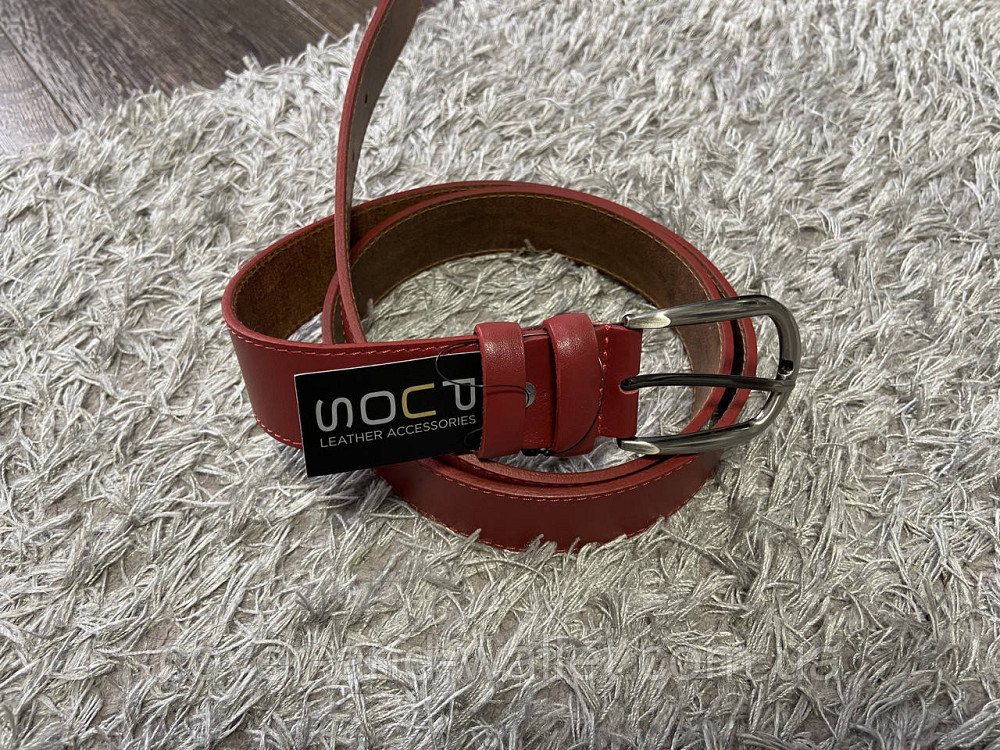 Красный широкий женский ремень из натуральной кожи 35 мм PS Leather Киев - изображение 3