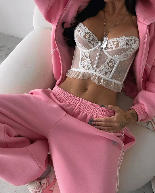 Женский теплый костюм двойка свободного кроя турецкая трехнить пенье с начесом Розовый, 46 Одесса - изображение 3