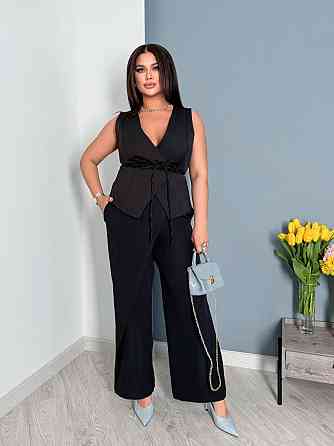 Женские прямые брюки с эффектным асимметричным запахом спереди из костюмной ткани Черный, 46/48 Одесса