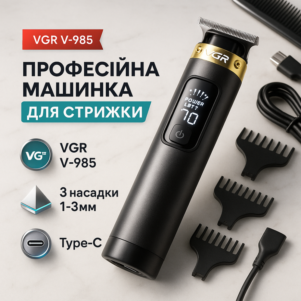 Тример для складної стрижки волосся VGR V-985, Машинка для стрижки волосся з регульованою довжиною KD-20 Київ - фото 17