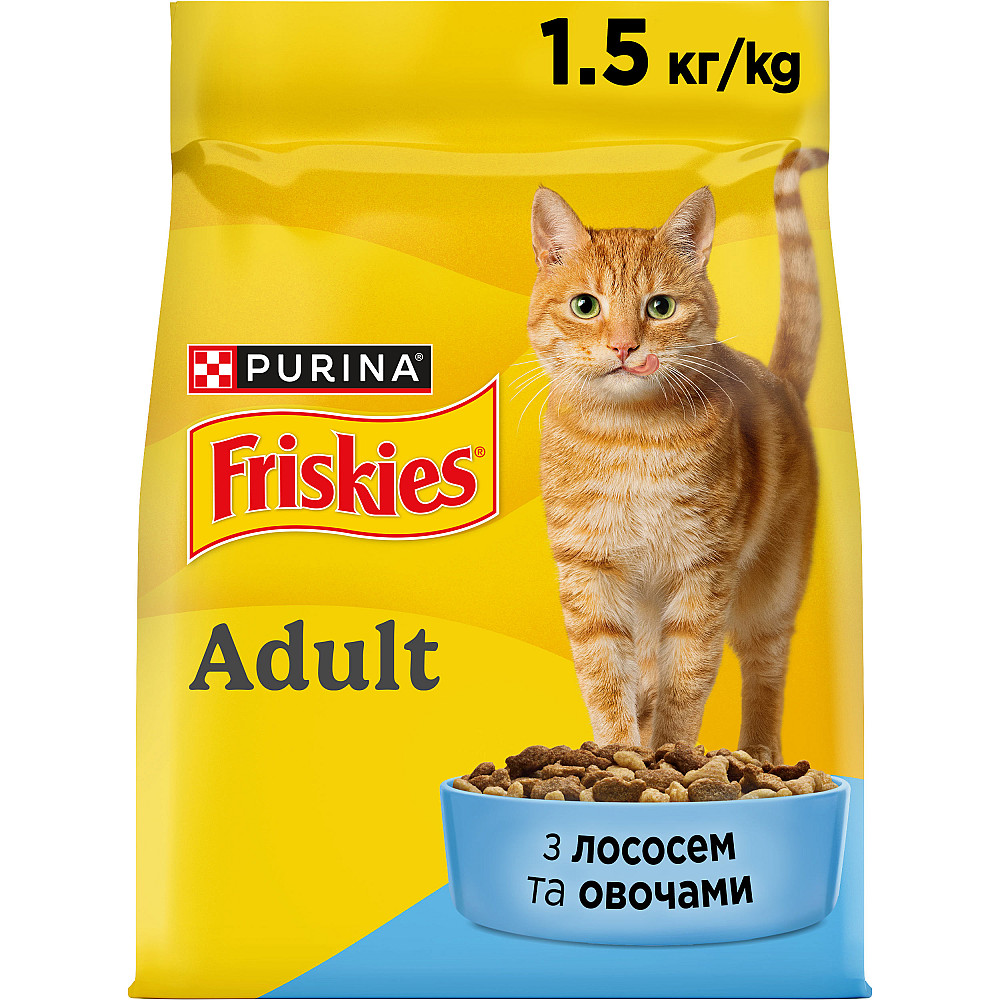 Сухий корм FRISKIES для дорослих котів, з лососем та овочами, 1.5 кг Київ - фото 1