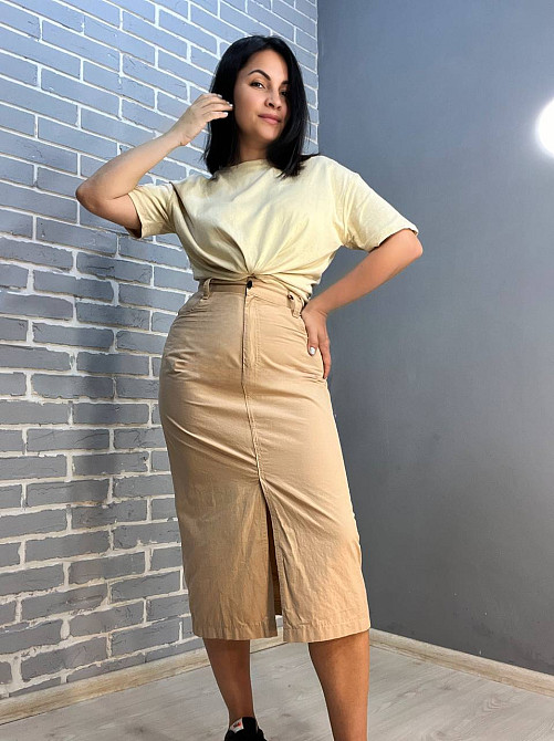 Спідниця жіноча Mix Ray 4261 коттонова французька довжина з розрізом попереду капучино, капучино, L Київ - фото 14