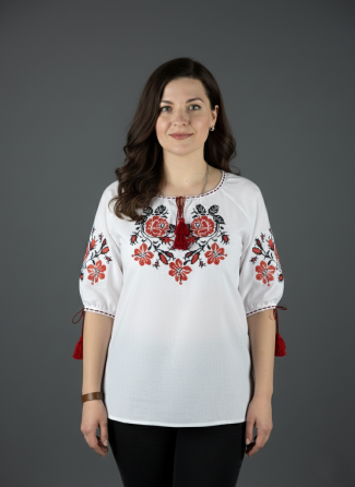 Жіноча вишита сорочка з домотканого полотна з трояндами червоно-чорні 40 Київ