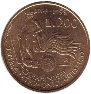 Карабинеры. Защита культурного наследия. Монета 200 лир. 1999 год, Италия.(АМ) Полтава - изображение 1